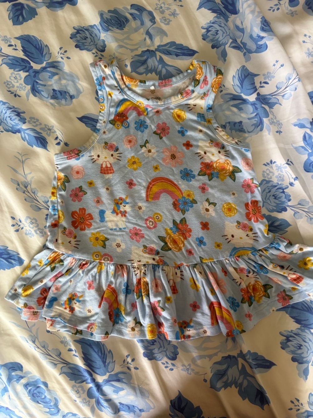 Hello Kitty x Posh Peanut spring blue ruffled tank top 2T